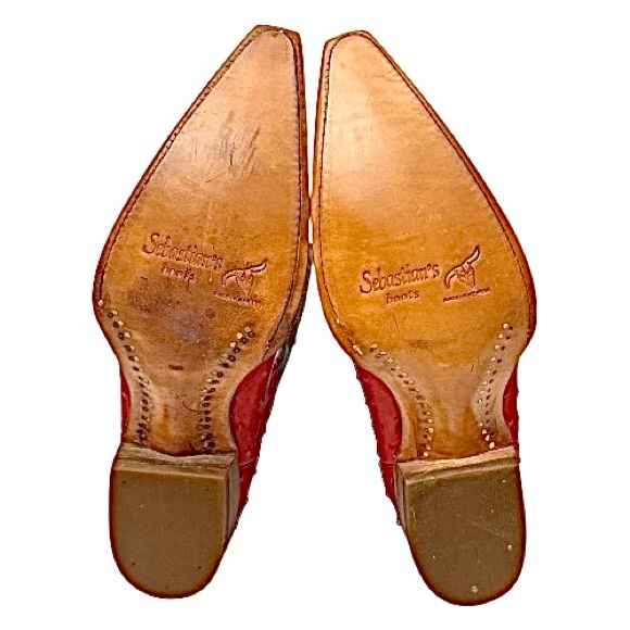 Sebastian’s Men’s Red Ostrich Cowboy Western Boots Size 10.5 US / 28 MX Leather - Picture 4 of 10
